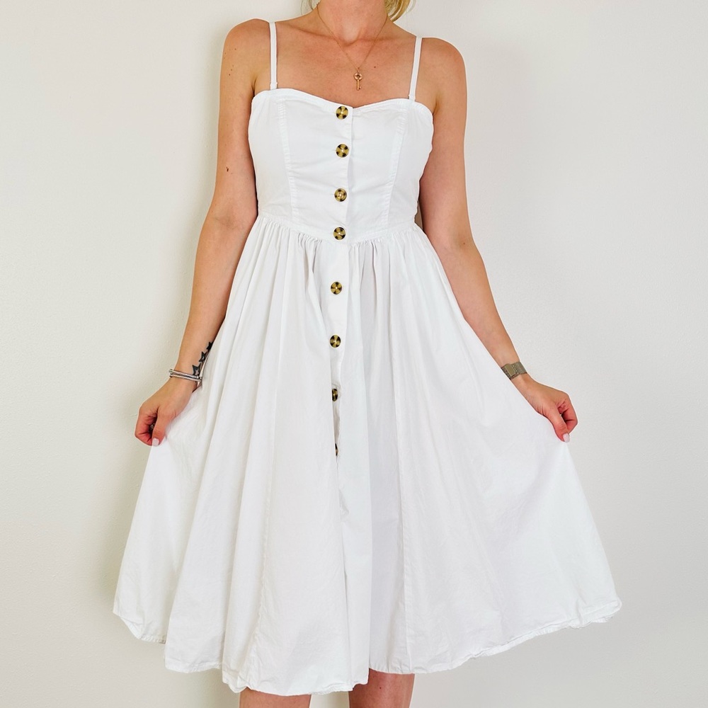 Free People Button Down Midi White Fit and Flare Dress prairie - Picture 2 of 9